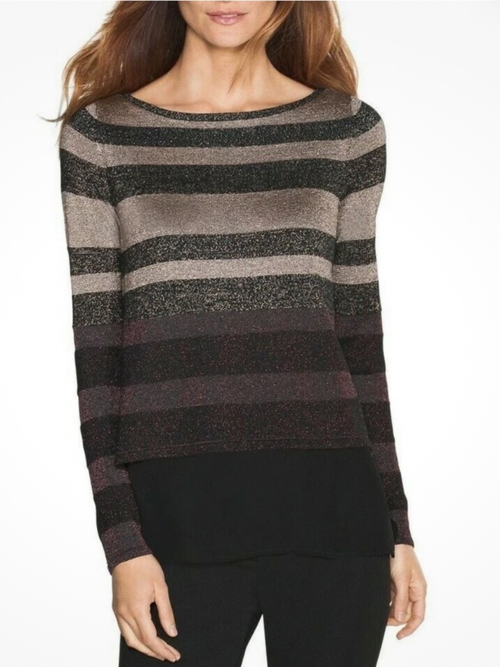 WHBM Split Back Layered Metallic l/s Top in XS EUC $98R